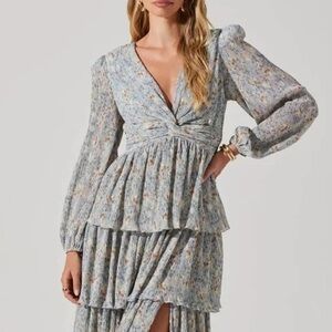 Astr Blue Floral Long Sleeve Dress